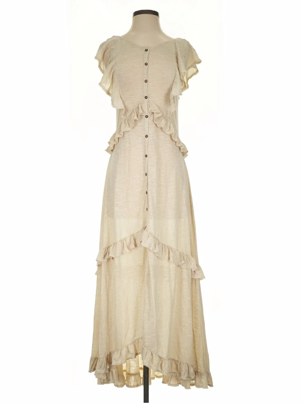 Free People Amelia Cream Ruffled Button-Front Maxi Dress• Small - Picture 3 of 8